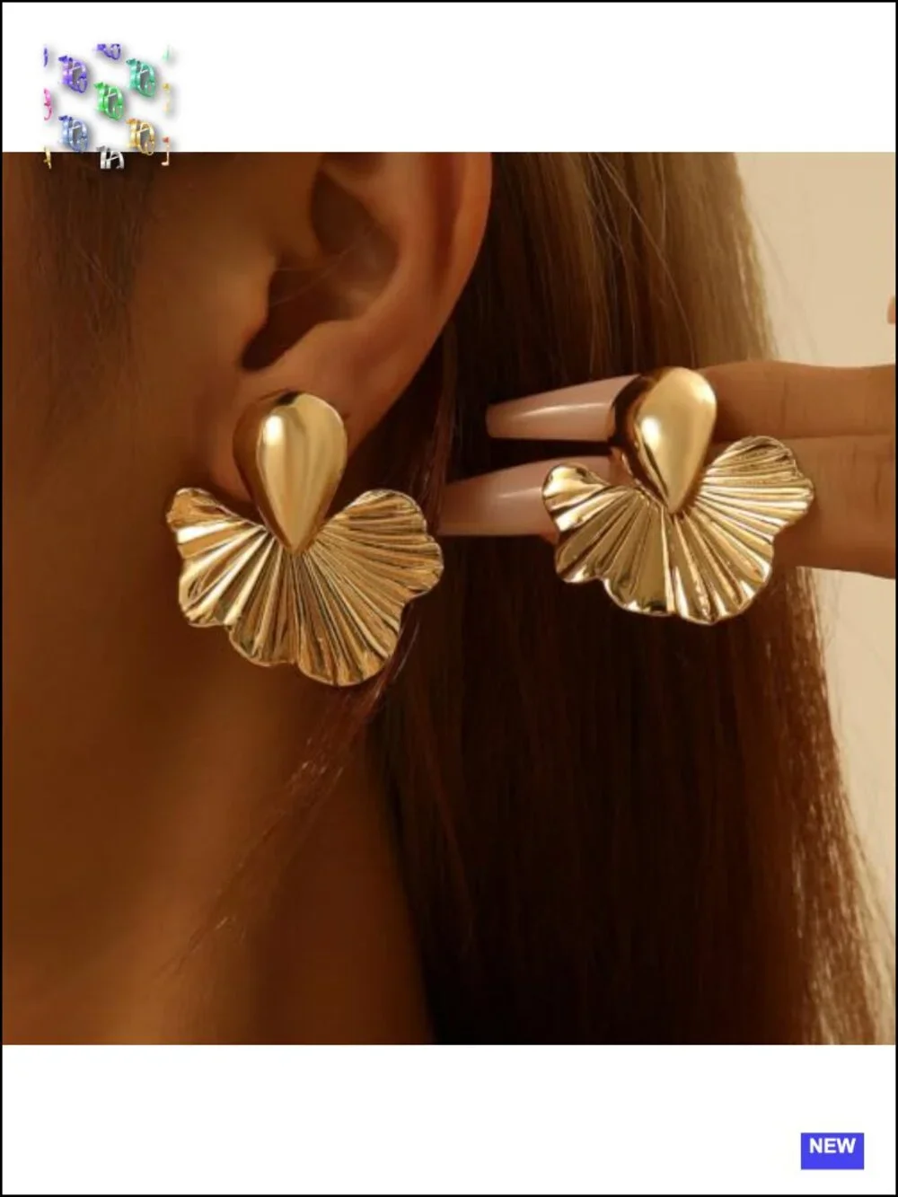 Chunky Gold Statement Fan-Shaped Dangle Earrings Irregular Geometric Texture